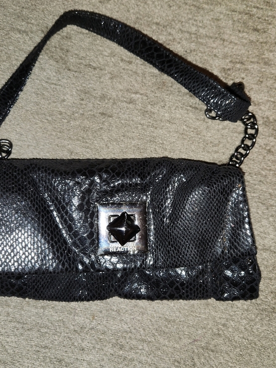 Kenneth Cole Reaction Handbags - Kenneth Cole Reaction Black Snake-Embossed Shoulder Clutch with Chain Accent